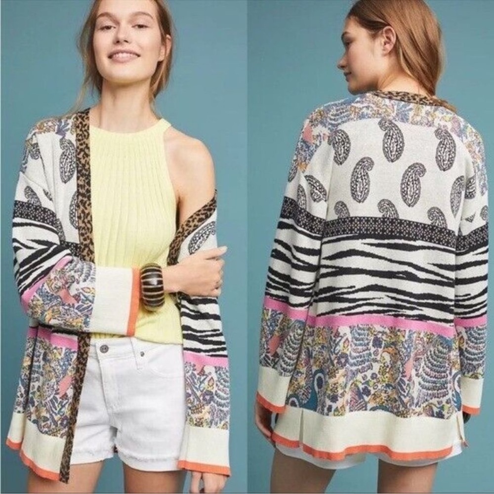 Anthropologie Bricolage Oversized Long Multi-Print Multi-Colored Cardigan